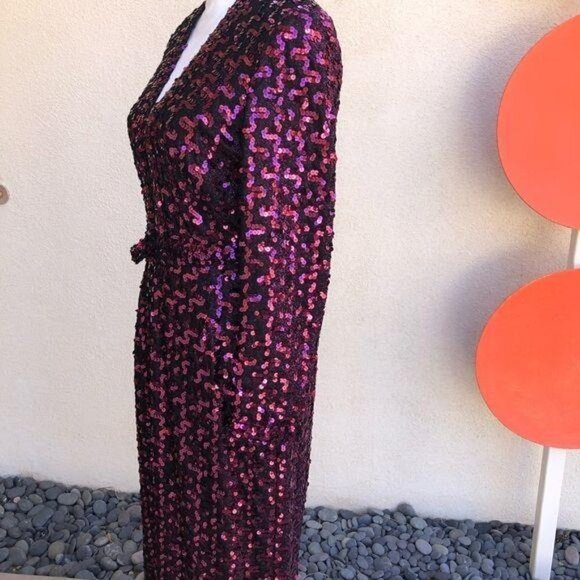 Lilli Diamond Dress Womens Vintage 70s Sequin Disco Metallic Matching Belt - Picture 13 of 14